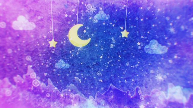 梦幻月亮星空雪花水彩动画视频