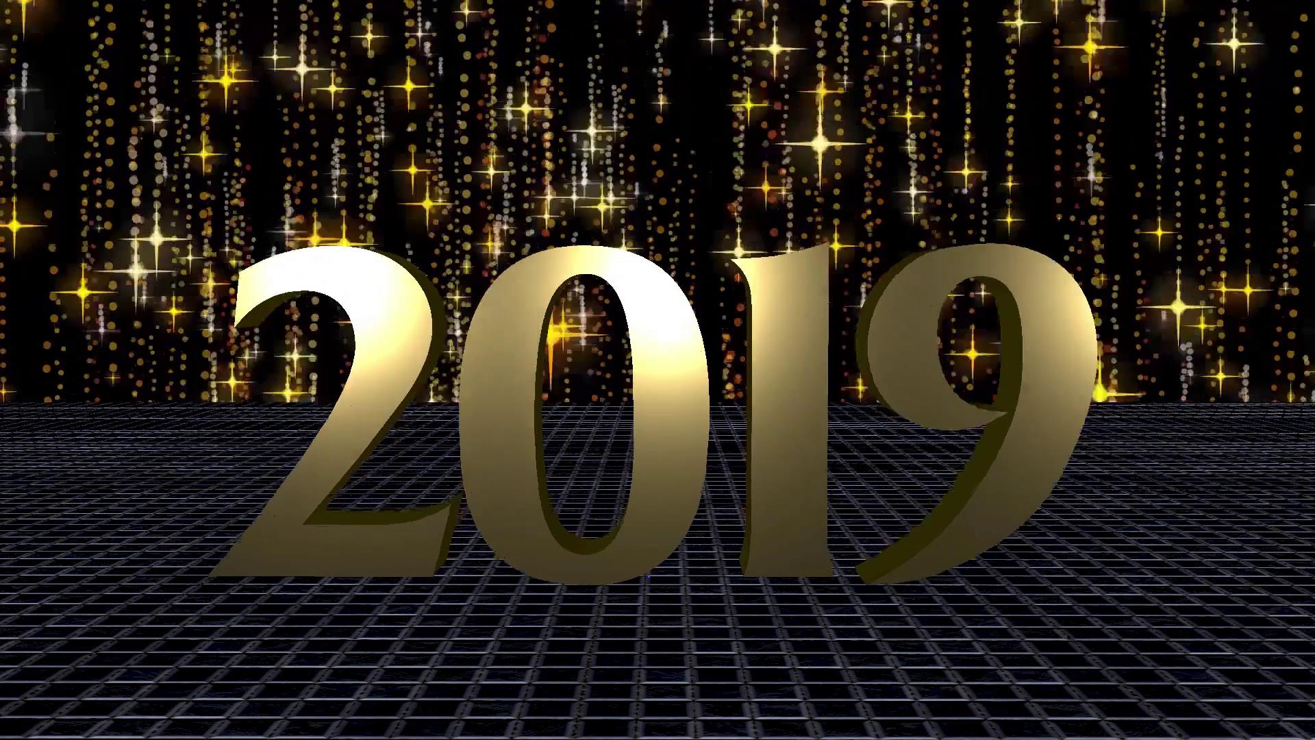 2019金色字体不断放大新年庆祝灿烂星光视频