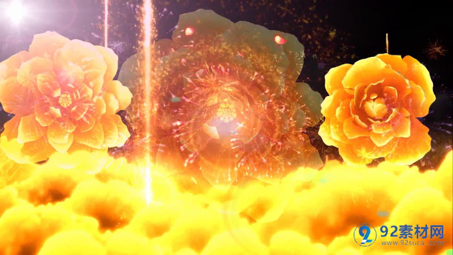 梦幻黄金牡丹花大气绚丽舞台背景视频素材