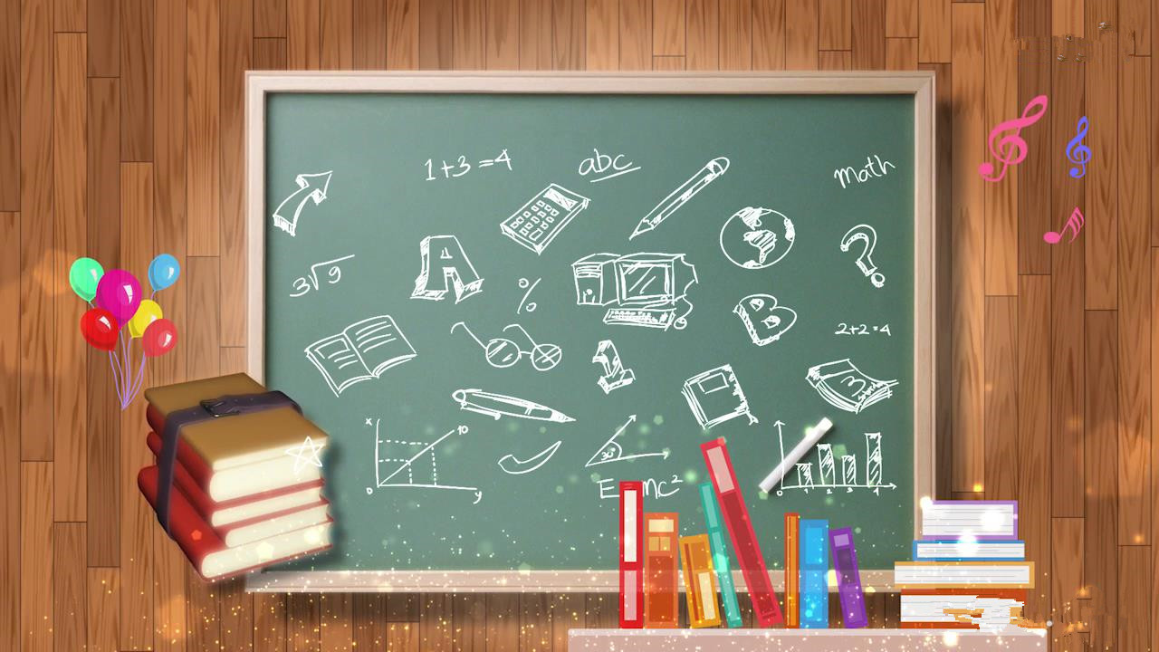 学生开学季黑板粉笔字卡通动画片头pr模板