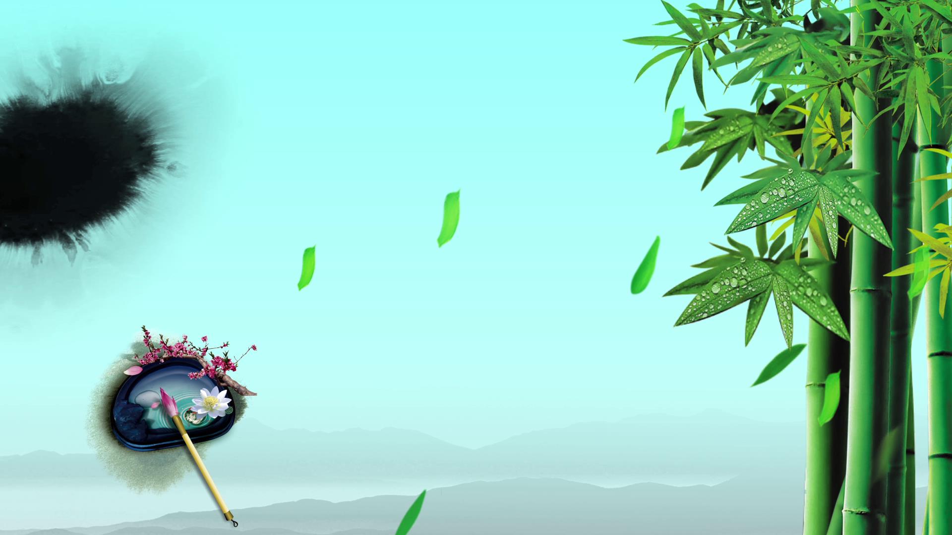 清新淡雅中国风水墨晕染古韵竹子背景视频