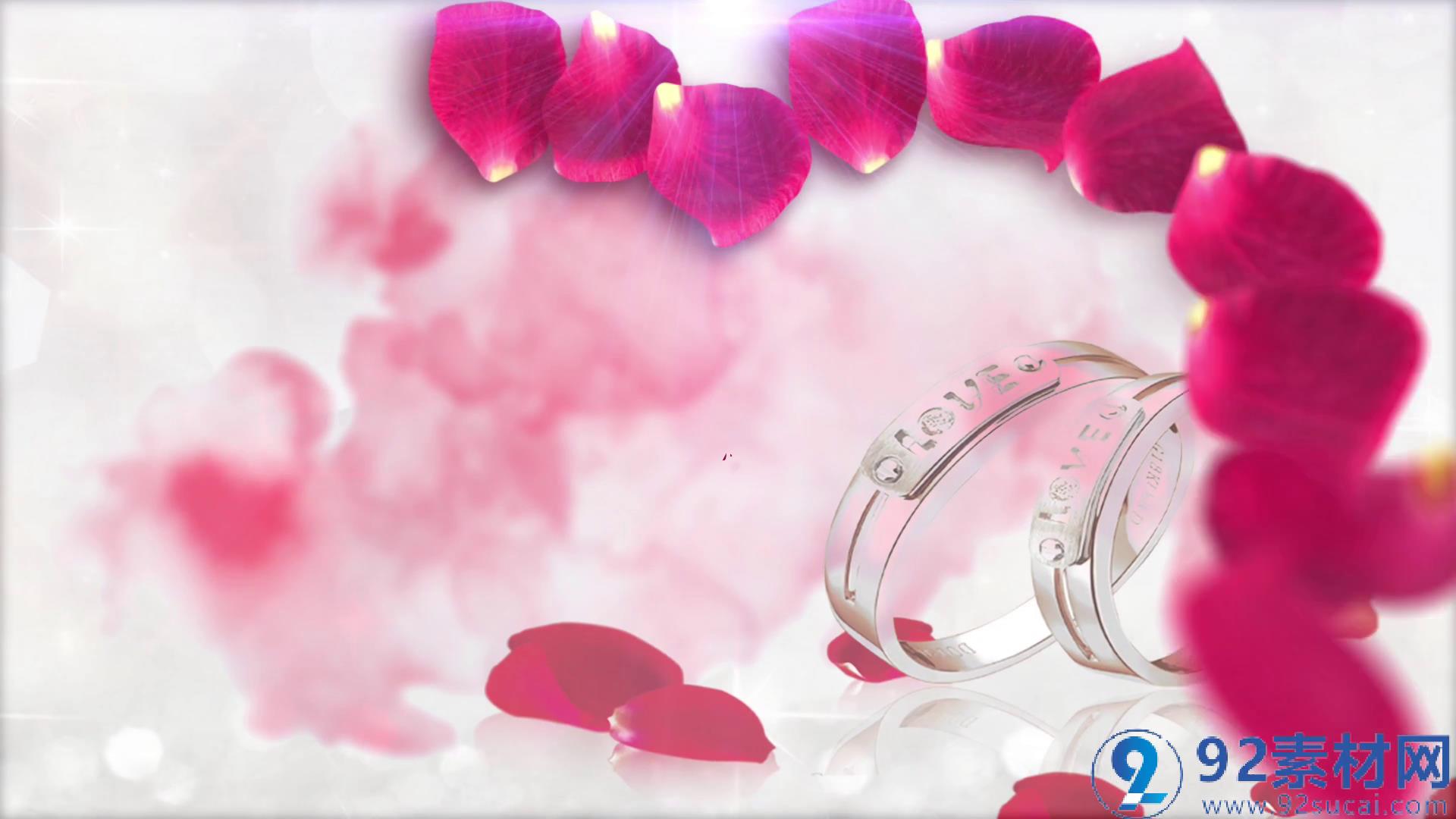唯美浪漫玫瑰花瓣戒指点缀婚礼视频开场字幕展示ae素材