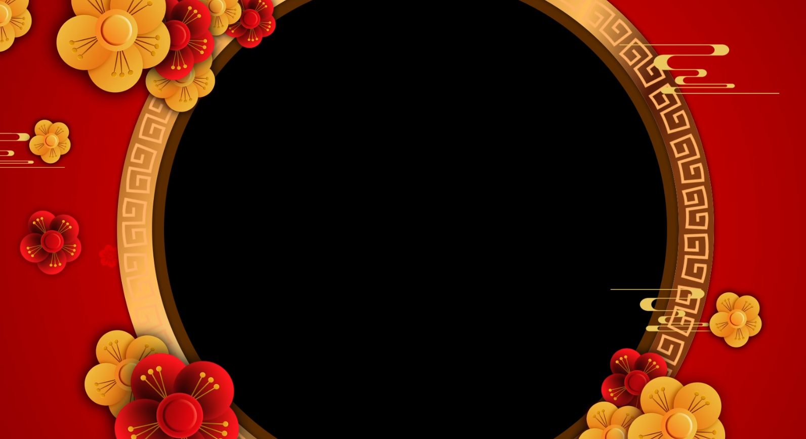 视频边框_中国风鎏金环形边框闪烁旋转花瓣飞舞动态新年前景视频素材