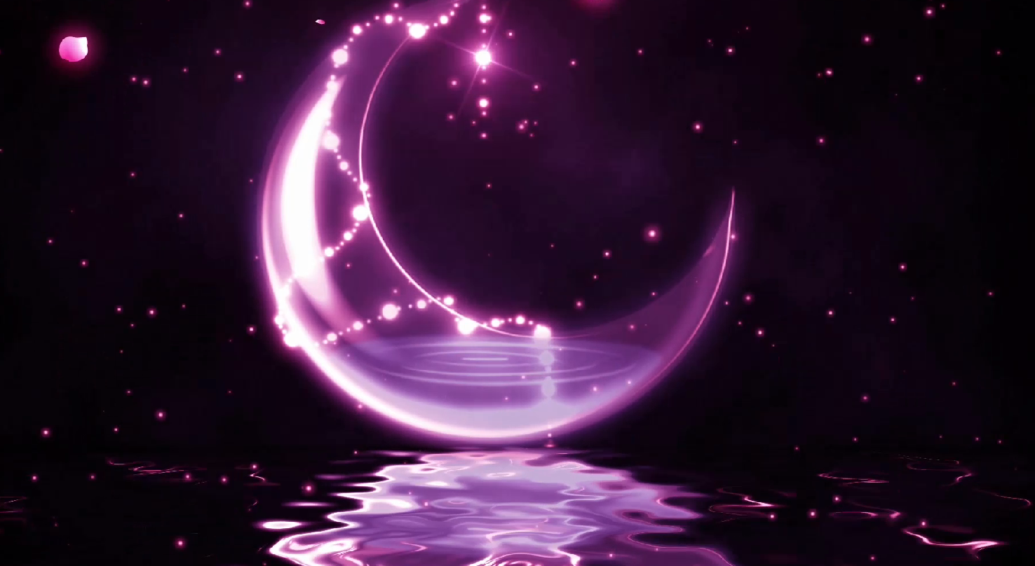水波粼粼紫色月亮水面漂浮粒子花瓣梦幻演绎led舞台背景视频