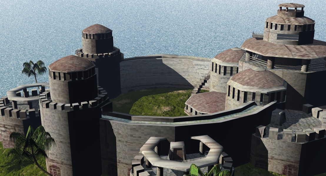 大型中式纪岛屿城堡建筑3d模型(obj格式含场景)