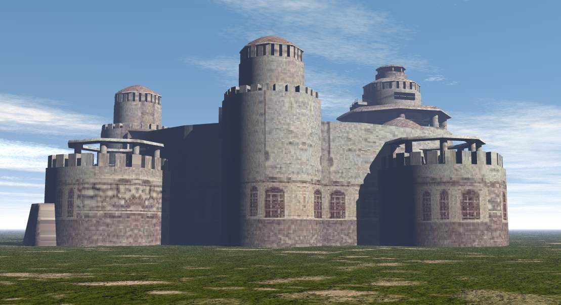 大型中式纪岛屿城堡建筑3d模型obj格式含场景