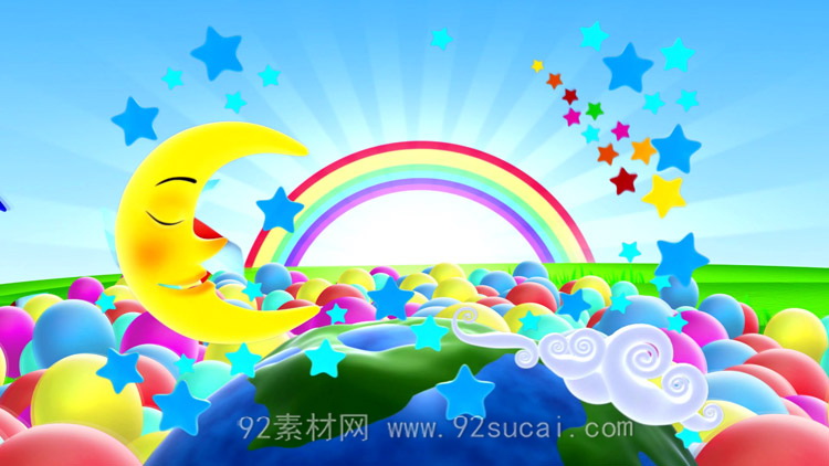 卡通彩虹约定地球转动 6.1六一儿童节节目演出晚会背景视频素材