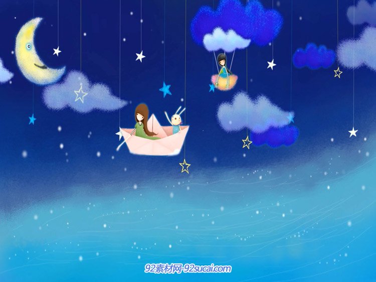 儿童卡通六一节目晚会背景 夜晚月亮星星云朵唯美动态背景视频