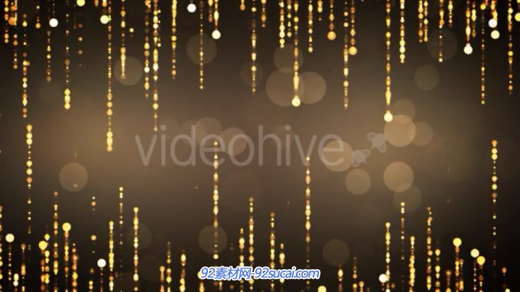 金色粒子幕帘瀑布特效 led大屏幕婚礼婚庆舞台背景动态视频素材