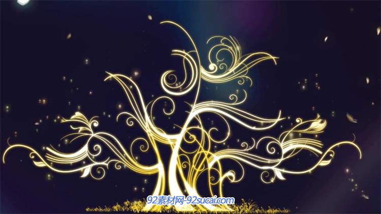 唯美梦幻皓月荧光树伸枝招展花瓣飘零 粒子led高清素材