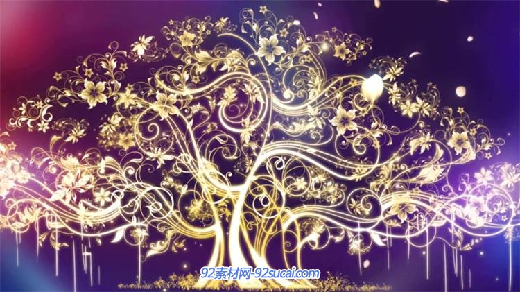 唯美梦幻皓月荧光树伸枝招展花瓣飘零 粒子led高清素材
