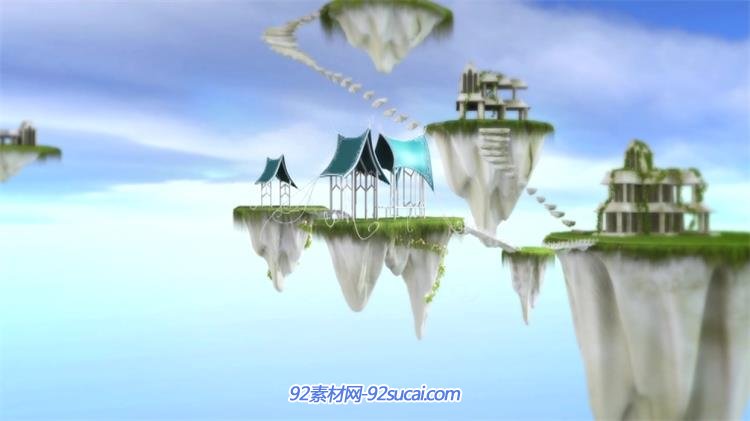 唯美梦幻自然美景夜色空中楼阁宫殿城堡 3d动画高清背景视频素材