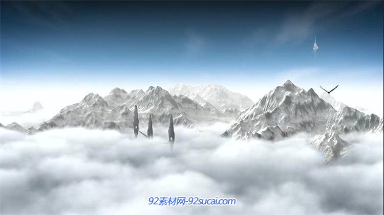 大气磅礴仙境云海雄鹰雪山峰led屏幕舞台背景视频素材