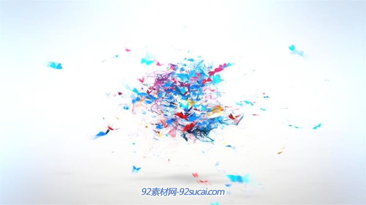 会声会影x6模板 缤纷色彩折纸蝴蝶飞舞汇聚烟雾粒子广告宣传素材