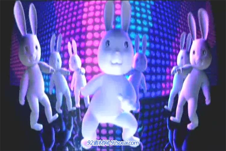 趣味搞笑动感大led屏幕舞台兔子集体跳舞六一儿童节夜场视频素材