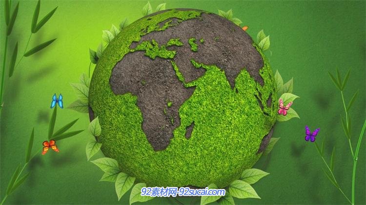 三维蝴蝶绿化环境爱护地球旋转公益广告led动态背景视频素材