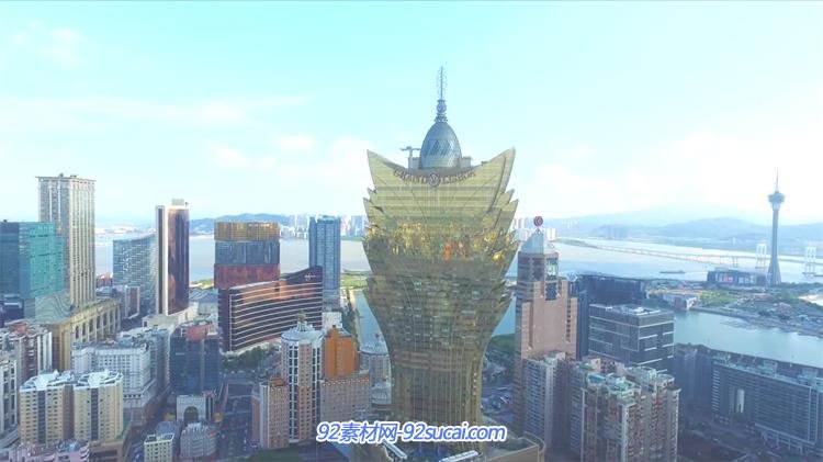 中国澳门建筑景色繁华密集高楼标志建筑拍摄建筑特色高清视频航拍