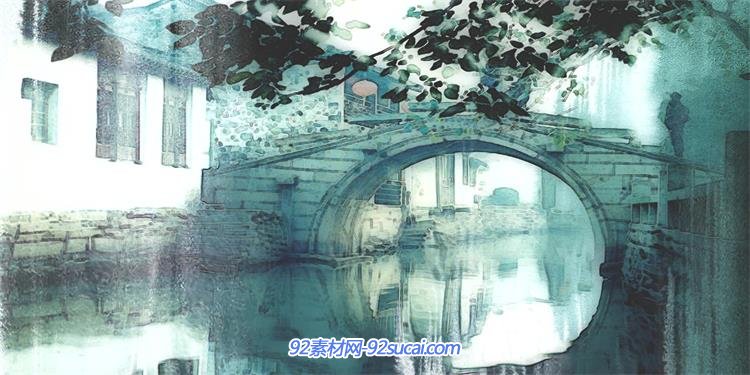 唯美意境江南水乡油画水墨效果荡漾复古诗画视觉背景视频素材