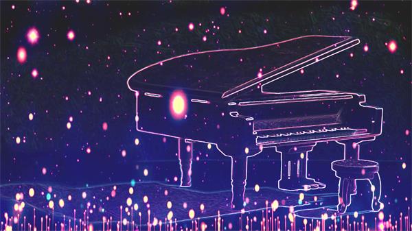 神奇线性绘画钢琴场景光效粒子飘浮渲染音乐会led背景视频素材