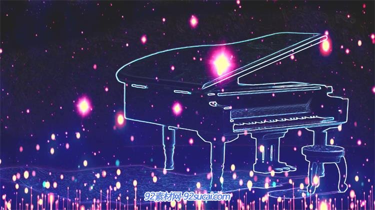 神奇线性绘画钢琴场景光效粒子飘浮渲染音乐会led背景