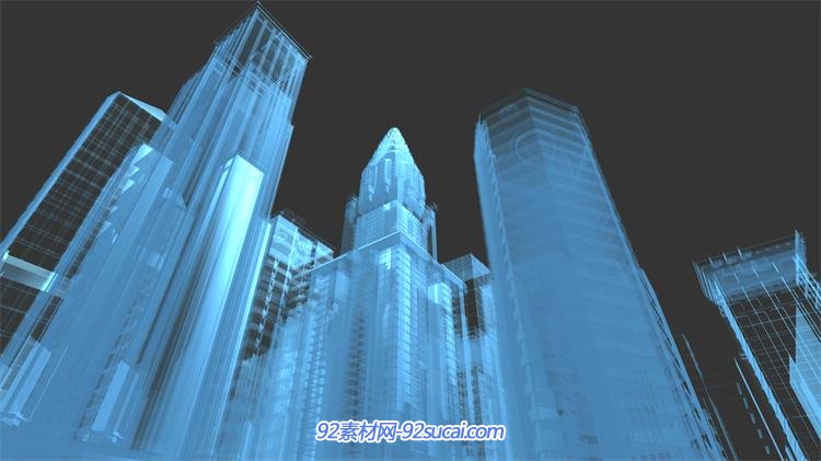 3d空间旋转虚拟城市大厦建设仰视金融商圈场景建筑背景视频素材