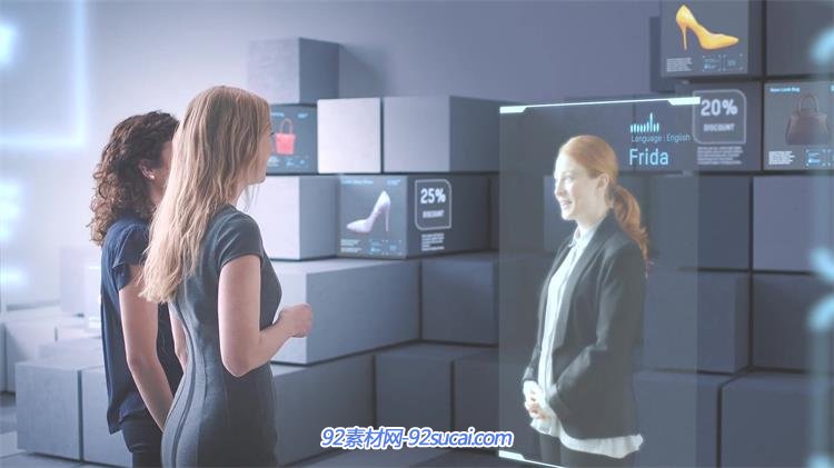 超技术信息智能化购物女士屏幕演示传递未来发展宣传高清视频实拍