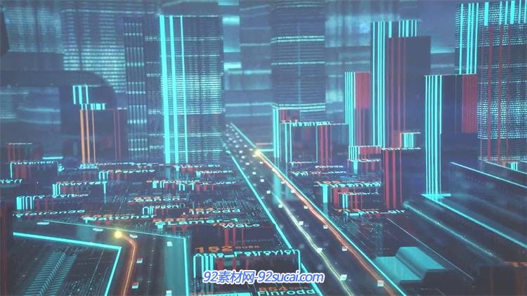 [4k]超科幻大数据传输互联网城市未来发展蓝图视觉效果背景视频素