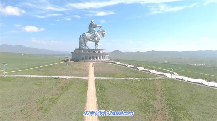 蒙古草原风光航拍标志成吉思汗塑像镜头记录高清视频实拍