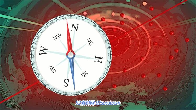 科技动感地球背景指南针方向盘转动红色警报显示背景视频素材