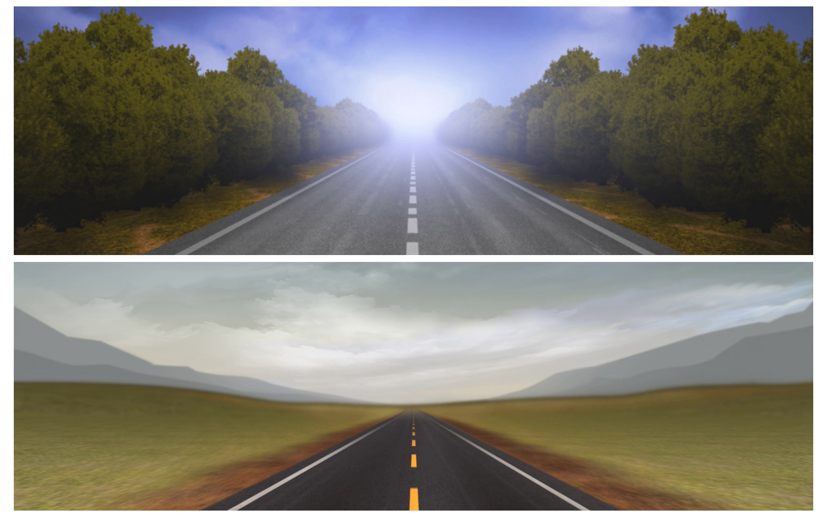 2款虚拟道路美景梦幻公路行驶前进奔向梦想远方场景视频素材