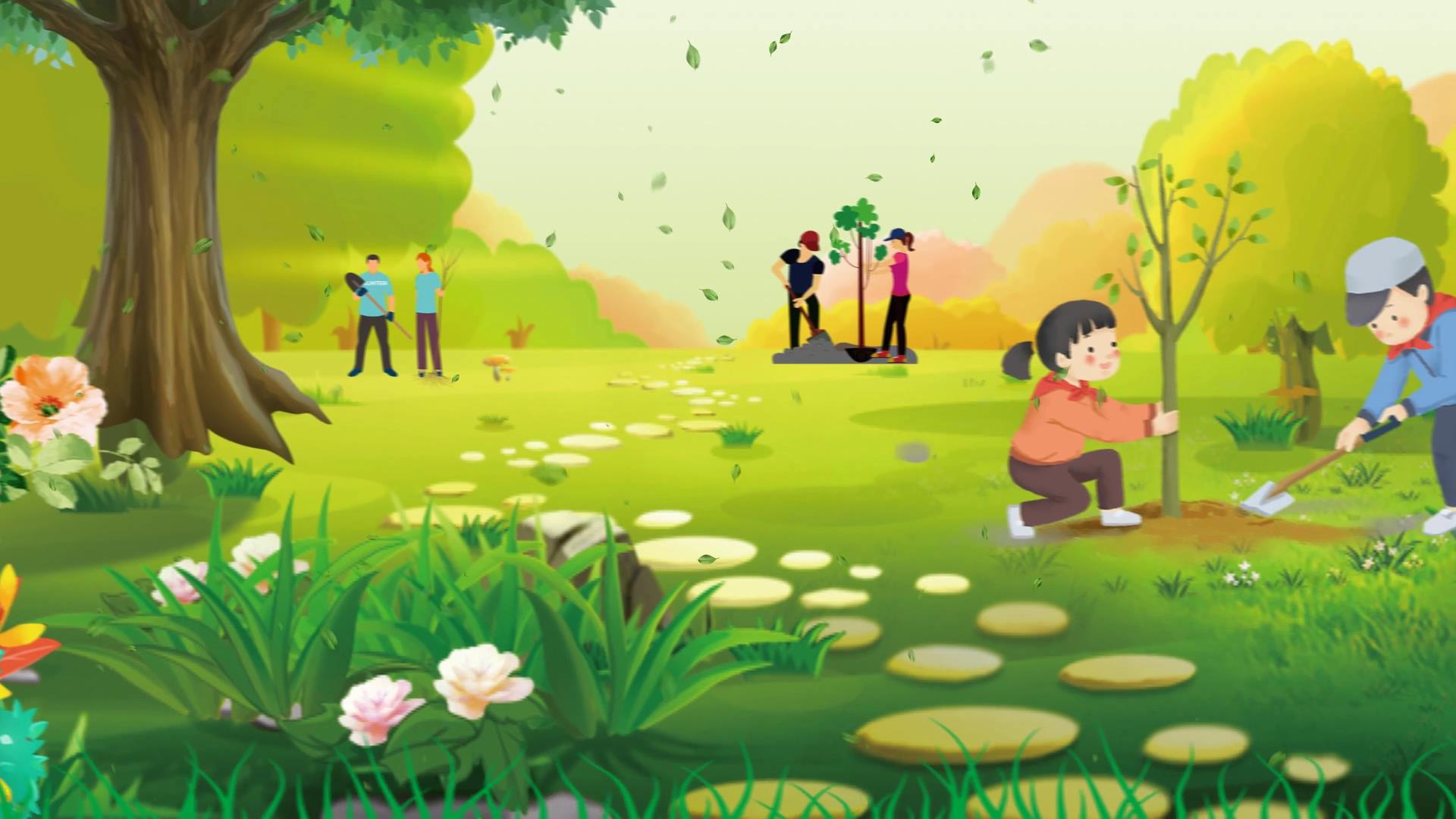 清新可爱植树节环保公益宣传儿童卡通动画视频