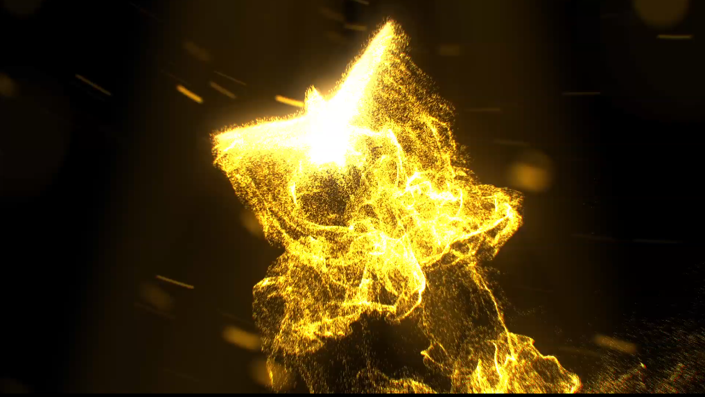 金色的灯光爆炸散射出无数金色的粒子,粒子汇聚而成小鸟,金色的小鸟