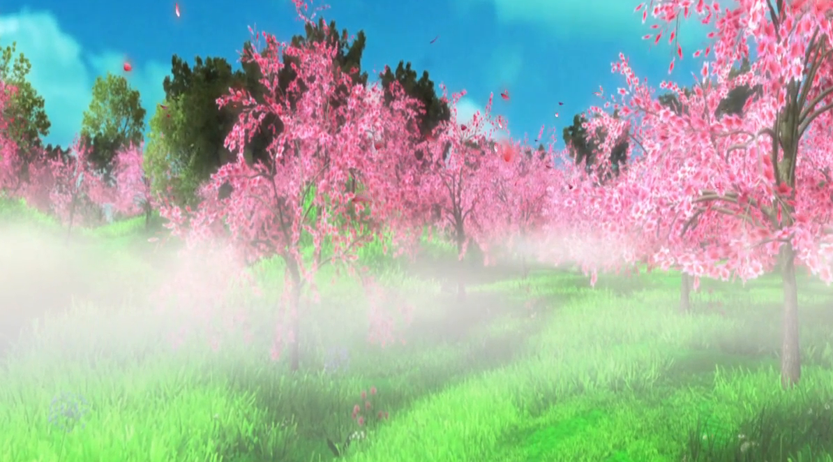 烟雾迷蒙梦幻桃花林穿梭清新动画特效视频素材