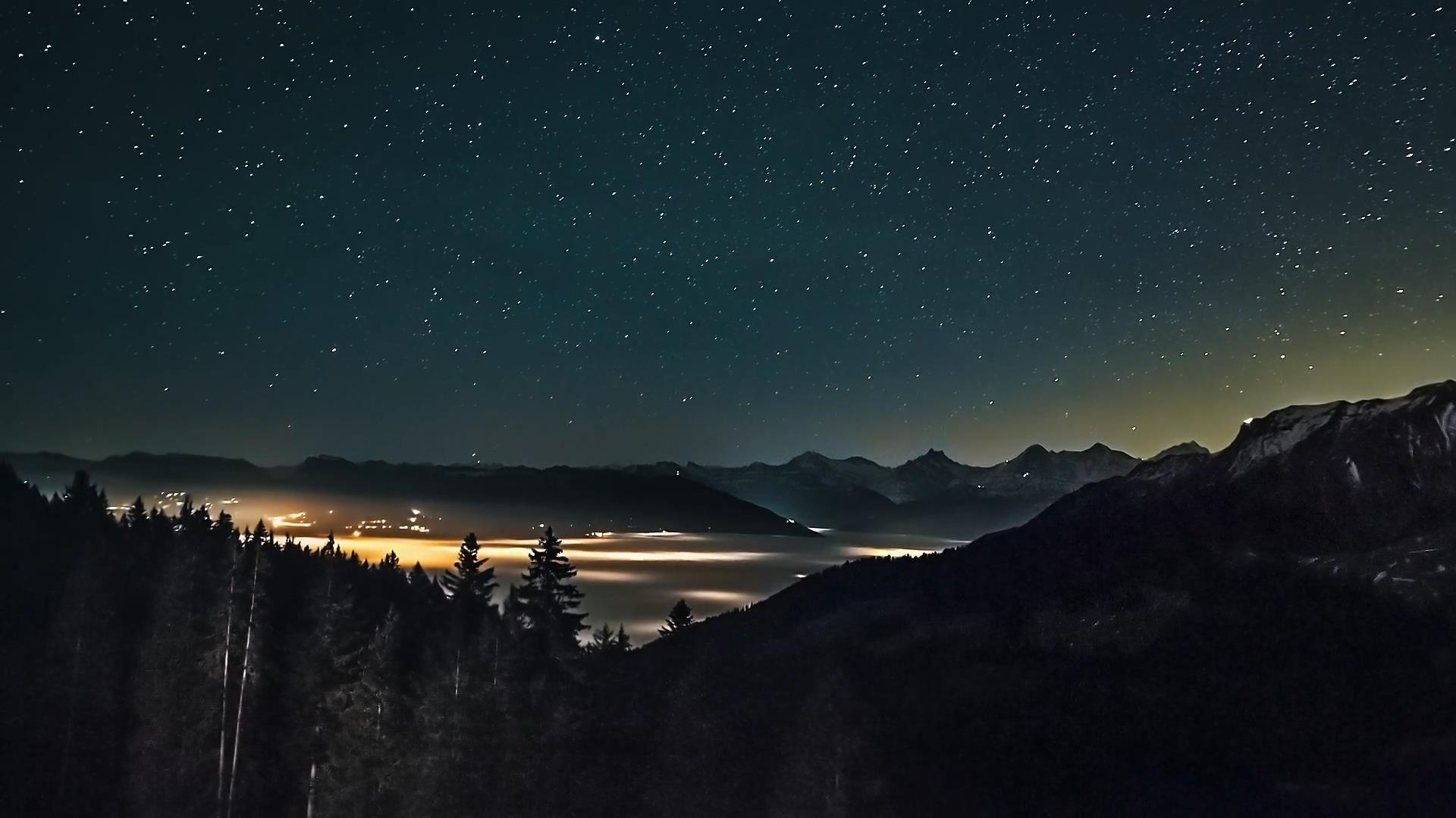 星空素材-夜晚星辰湖光山色森林湖泊唯美夜景高清實拍視頻素材