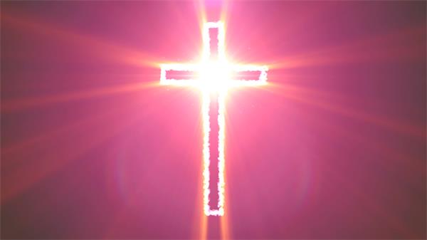 灿烂光芒粒子汇聚组合成十字架旋转祈祷曙光射线led背景视频素材